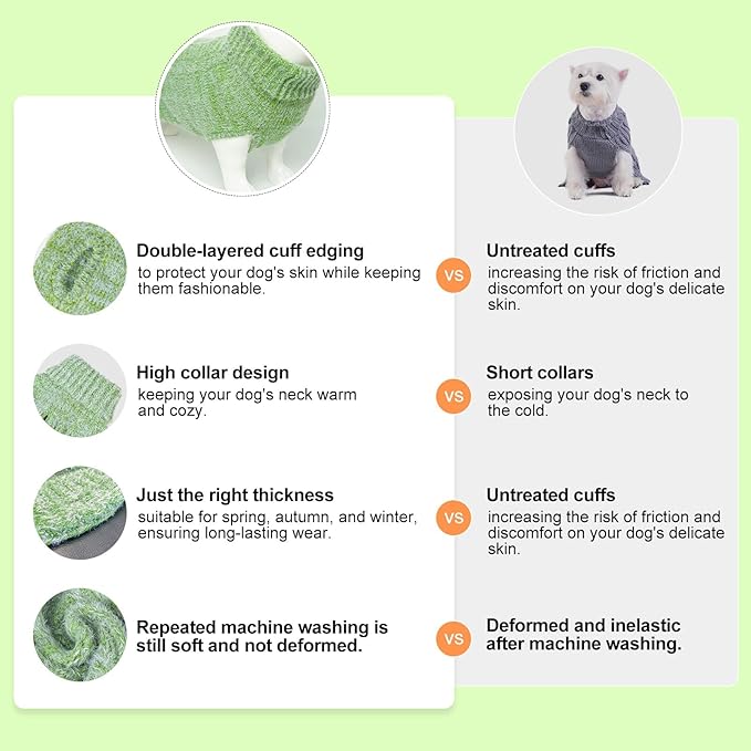 BEAUTYZOO Small Dog Sweater -Turtleneck Pullover Classic Cable Knit Fuzzy Winter Coat Dog Cold Weather Clothes for Small Medium Dogs Puppy Girl Boys,Green M