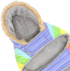 HDE Dog Puffer Jacket Fleece Lined Warm Dog Parka Winter Coat with Harness Hole Pastel Rainbow - L