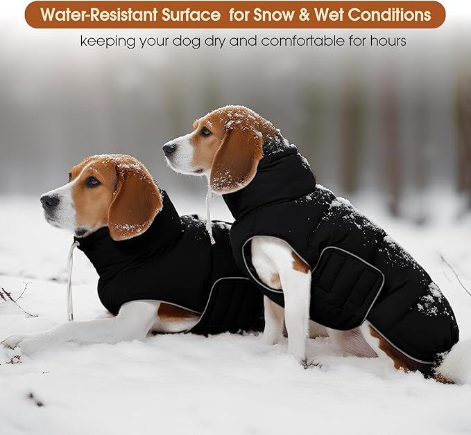 FUAMEY Dog Puffer Jacket for Large Dogs,Dog Cold Weather Coats Dogs Down Jackets Waterproof Pet Snowsuits Warm Puppy Winter Vest Turtleneck Pets Adjustable Jackets Coats Black XXL