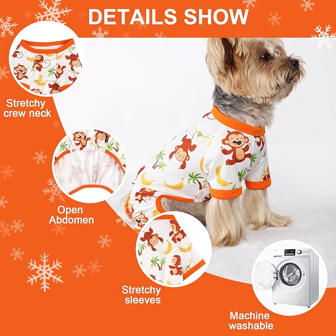 Dog Pajamas Pjs Summer Fall Dog Clothes for Small Dogs Girl Boy, Soft Stretchy Tiny Chihuahua Yorkie Puppy Clothes Doggie Onesies Cat Pet Jammies Outfit, Monkey, L