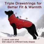 Dog Winter Jacket - 3X Large, Warm Zip Up Snowsuit Dog Harness Vest, Reflective, Water-Resistant, Red