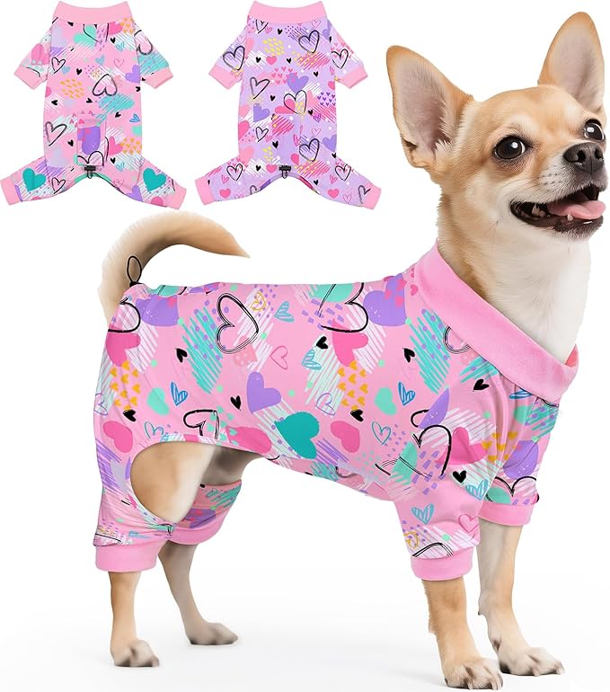 Glittme 2PACK Dog Pajamas Soft Dogs Clothes for Small Medium Dogs Elastic Cats Apparel Breathable Dog Pjs for Puppy
