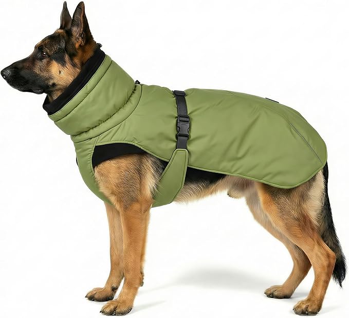 Dog Winter Coat, Warm Puffer Jacket with Fur-Safe Buckle & Leash Hole for Cold Weather, Water-Repellent Snow Vest, Breathable Thermal Apparel for Hiking & Active Dogs (Green, XX-Large)