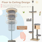 PETSITE Floor to Ceiling Cat Tree, 100-110 inch Height Adjustable, Multi-Level Cat Tower Floor to Ceiling with Scratching Posts, Cat Condo, Hammock, Tall Ceiling Cat Tree for Indoor Cats Large