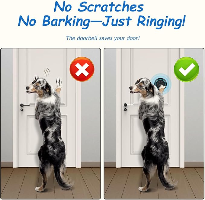 Soft Ring Blk Dog Bells to Go Outside - Wireless Dog Door Bell with 1000ft Range, 60 Melodies, LED, Waterproof Potty Training Bell for Dogs - Dog Door Bells for Potty Training(2 Receivers & 1 Bell)