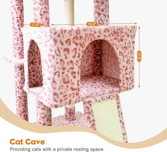 82" Tall Cat Tree,Giant Cat Tree for Indoor Cats Large Adult, Heavy Duty Cat Tree Tower, Extra Large Cat Trees with Scratching Posts, Cat Condos, Hammock,Top Perch,Ramp (Pink)