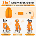 Large Dog Winter Coat with Back Zipper & Detachable Scarf, Waterproof Warm Dog Snow Jacket, Dogs Puffer Vest for Golden Retriever, German Shepherd, Orange 2XL