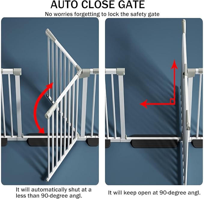 51.18 Inch Extra Tall Pet Gate, 29.5-43" Adjustable Wide Auto Close Dog Gates, Pressure Mounted Walk Through Tall Cat Gate for Doorways,Hallway,Stairs（White）