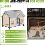 GUTINNEEN Dog House Outdoor with Metal Frame, Wooden Dog Shelter with Weatherproof Roof, Dog Kennel for Small to Large Dogs Indoor