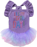 Dog Birthday Dress It's My Birthday Dog Dress Small Doggy Girl's Tutu Dresses Ruffle Sleeless Puppy Clothes Tulle Lace Skirt Pet Costume Cat Outfits (Purple, XXS(2.5-4lb))