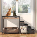 Pet Bunk Bed with Removable Stairs and 2 Drawers, Dogs/Cats Window Perch, Dog Window Seat with Soft Cushion, Ultra-Shallow Steps, Sturdy Metal Frame, Non-Slip, Load Capacity 60 LBS