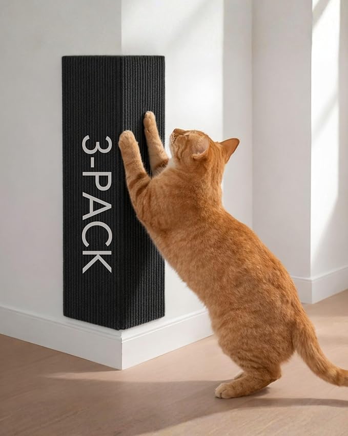 Trimmable Self-Adhesive Cat Scratch Mat, DIY Climb Scratcher for Cat Tower, Couch, and Furniture Protector, Replacement Pads (Black, 23.6''x11.8'', 3-Pack)