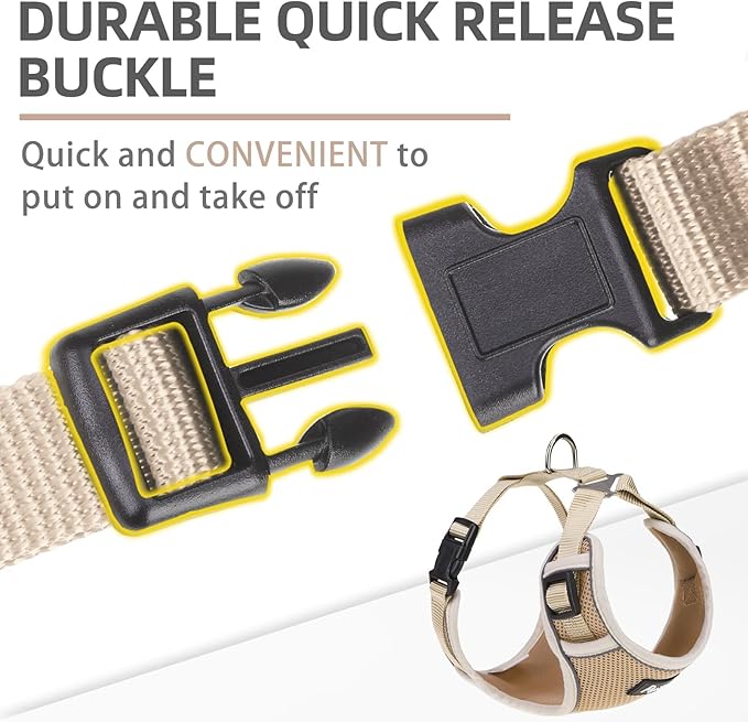 PUPTECK Small Dog Harness and Leash Set, No Pull Adjustable Puppy Cat Harness, Reflective Soft Mesh Pet Vest Small Sized, Khaki, S