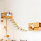 Multi-Functional Cat Ladder & Bridge - Sisal Rope Climbing Frame Wall Furniture for Indoor/Outdoor Cats, Cage Accessories, Parrots, Small Pets (Wood Tone - 40in)