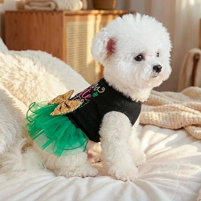 Furbabycare® Elegant Sweet St. Patrick's Day Puppy Dog Blingbling Princess Skirt Pet Dog Lace Cake Camisole Tutu Dress B-Green-3 X-Small