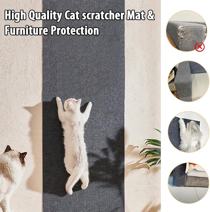 NATUYA Cat Scratcher Mat, 39.4"x15.8" Trimmable Couch Furniture Protector, Self-Adhesive Replacement Carpet for Cats Tree Shelves Wall Scratching Post, Dark Gray