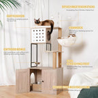 Modern Gray 3-in-1 Cat Tree Tower with Enclosed Litter Box, Cozy Condo, Scratching Posts, Feeding Station - Space-Saving Vertical Design for Small Homes, Easy Assembly & Safe for Cats