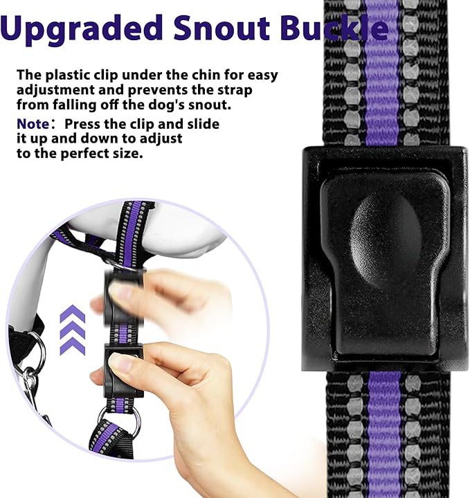BARKLESS Soft Dog Head Collar, Patented Padded No Pull Head Halter, Training Nose Leash with Safety Link for Medium Large Dogs, Adjustable Muzzle Leash, Easy Control for Walking (M, Purple)