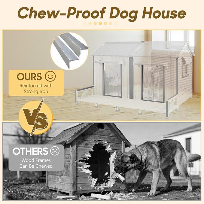 55.5" L Extra Large Dog House Outdoor, Wooden Dog Kennel for Large Breeds, Weatherproof XL Dog House with Openable Roof & 2 Doors, Cozy Indoor/Outdoor Doghouse for Large Small Dogs