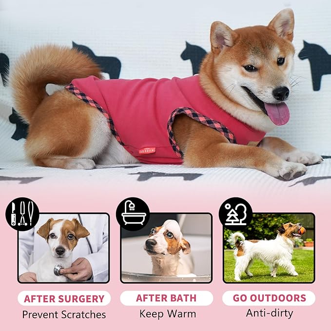 KYEESE Dog Shirt, Lightweight Velvet 2Pack, Soft Stretchy Fleece, Sleeveless, for Small Dogs, Medium, Grey+Pink