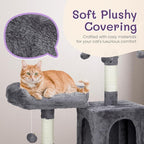 57" Cat Tower for Indoor w/Cat Toy Balls, Modern Cute Cat Tree for Cats Kittens, Multi-Level Cat Activity Tree w/Scratching Posts, Cat Cave Condo,for Indoor Cat Kitty as Pet Play House Activity Center