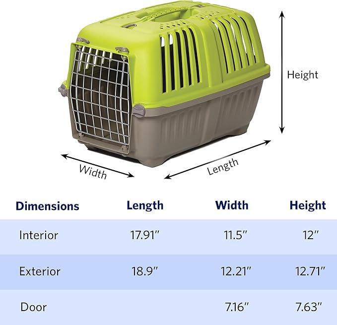 MidWest Homes for Pets Spree Travel Carrier – Hard-Sided Dog & Cat Carrier, Small Pet Travel Crate with Handle, Ventilated Design, Easy Assembly, 19-Inch, Green
