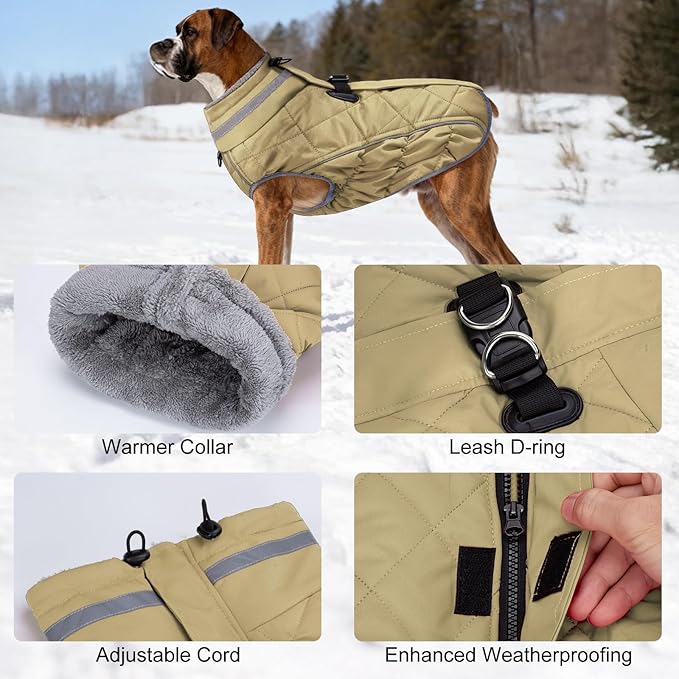 Dog Coat, Warm Dog Winter Coat for Large Dogs, Waterproof Jacket with Harness Built in, Reflective Turtleneck Cold Weather Coats with Zipper,Pet Fleece Vest Snow Jacket, Brown XXXL