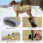 Dog Coat, Warm Dog Winter Coat for Large Dogs, Waterproof Jacket with Harness Built in, Reflective Turtleneck Cold Weather Coats with Zipper,Pet Fleece Vest Snow Jacket, Brown L