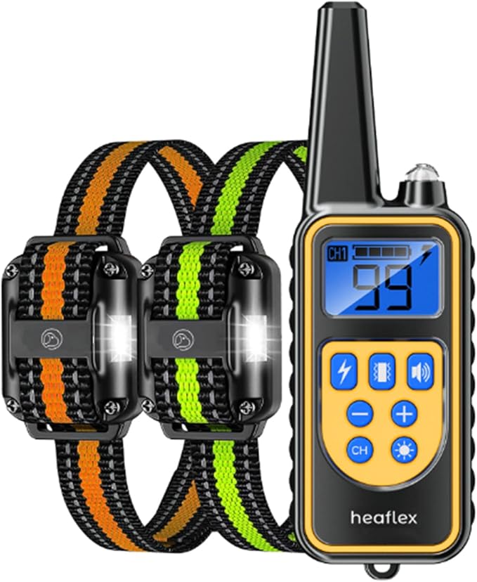 Dog Training Collar for 2 Dogs, 3300ft Remote Dog Shock Collar with Night LED Light, IPX7 Waterproof Rechargeable E-Collar, 4 Modes (Beep, Vibration, Shock) for Small Medium Large Dogs