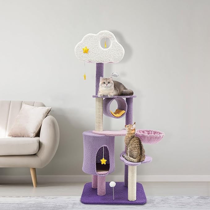 59in Cat Tree Tower for Indoor Cats, Cat Furniture Activity Center w/Cat Litter, Jumping Platform, Cat Ball