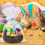 Zopeal 64 Pcs Easter Cat Toy Gift Set Magic Cat Scratcher Board Ball Launcher Gun Crinkle and Yarn and Plastic Bell Ball Kitten Toy with Bow for Pet Interactive Engaging Gift(Organ Shape)