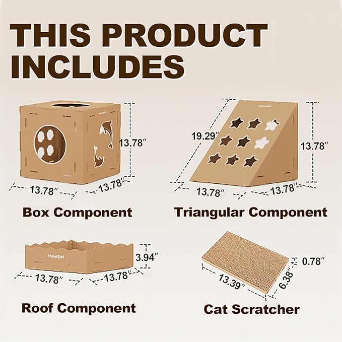DIY Cat House with Scratcher Cardboard, Condo with Scratching Pads,Cats Play House, DIY Modular Cat Boxes, Indoor Kitty Scratcher Hideout for One or More Cats, Cat Tower Castle Tunnel, 5 Parts