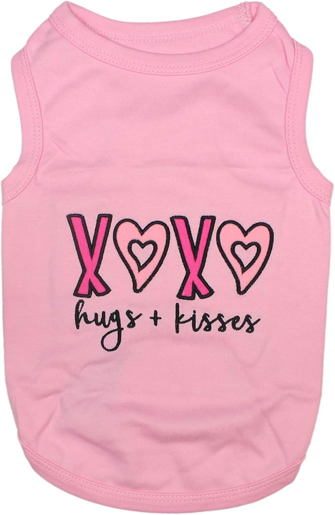 Parisian Pet Dog Shirt – 100% Cotton Shirts for Small Dogs – Pink XOXO Sleeveless Puppy Clothes – Lightweight and Breathable Girl Dog Clothes – Summer Pet Apparel - Stretchy Tshirts for Dogs