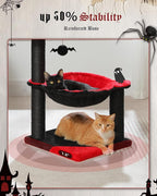 Gothic Cat Tree with Coffin Bed, Spooky Cat Tree with Black Scratching Posts & Halloween Cat Tower & Large Hammock for Small Kittens, Cat Toy Black Bat Included