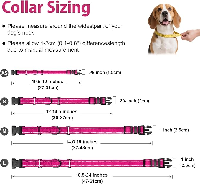 Martingale Collar for Dogs with Quick Release Buckle, Reflective Soft Padded & Escape Proof, Adjustable Nylon Dog Collars for Training & Daily Walking (Hotpink,S)