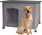 Indoor/Outdoor Dog House with Iron Frame - All-Weather Wooden Pet Shelter for Medium/Large Dogs (Brown, L)