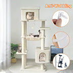 64 Inches Multi-Level Large Cat Tree Tower with Cat House for Indoor Cats/Cozy Perches/Cat Condo/Sisal Scratching Posts/Hammock/Cat Activity Center Play House/Wide Base