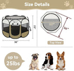 Dog Cat Playpen, Medium Puppy Pet Playpen, Dog Crate Tent Cage Indoor/Outdoor, Portable Pop Up Dogs Kennel Playpen with Carrying Case for Dogs/Cats/Rabbits (Khaki,Medium)