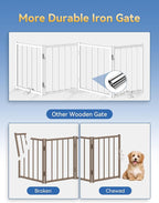 BFNN Free Standing Foldable Dog Gate, 16.5" High Step-Over Metal Short Pet Gate, Up to 96" Wide Puppy Fence for Stairs and Doorways, Indoor & Outdoor Use, No Drilling and No Assembly, White