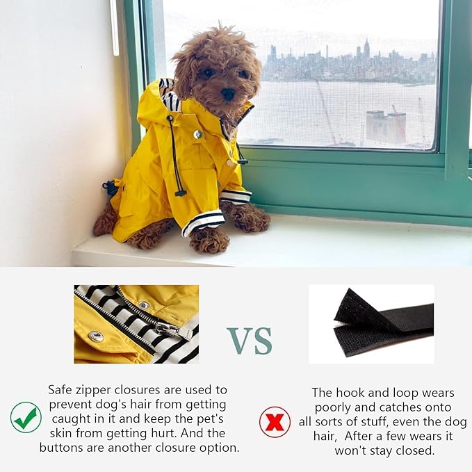 Morezi Dog Zip Up Raincoat with Reflective Buttons, Rain/Water Resistant, Adjustable Drawstring, Removable Hood, Raincoats with Legs 8lbs to 80lbs Available - Purple - XS