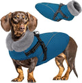 Queenmore Dog Coat,Windproof Dog Coat for Medium Dogs,Dogs Jackets with Harness Built in,Waterproof Doggy Coats with Zipper On Back,Reflective Cold Weather Coats for Dachshund，Boston Terrier,Blue,M