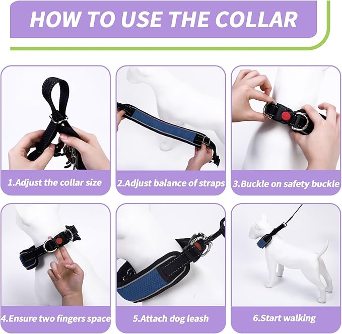 Martingale No Pull Dog Collar for Large Medium Dogs Training Walking, Heavy Duty Nylon Reflective Adjustable Anti Pull Slip Collar with Buckle S Dark Blue