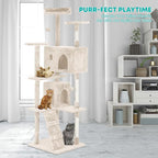 FDW | 70" Cat Tree Tower | Beige | Multi-Level Indoor Activity Center with Sisal Scratching Posts, Condos, Plush Perches, Hanging Cat Toys | Sturdy, Easy to Assemble | for Kittens & Adult Cats