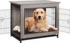 Shintenchi Wooden Dog Crate Furniture for Large Breed, L Double-Door Kennel Indoor with Removable Tray, End Table L Dog Crate for Decoration, 44.1" L, Gray