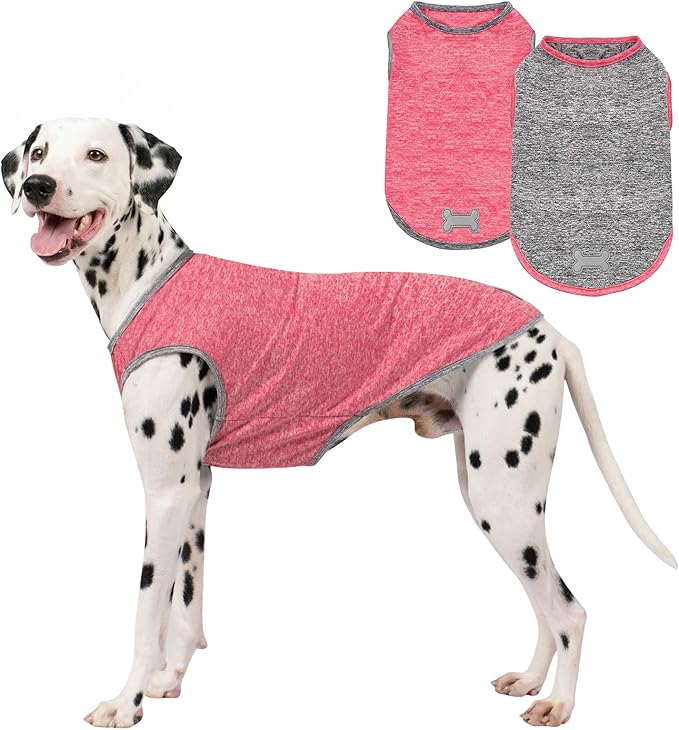 KYEESE 2Pack Dog Shirt, Lightweight Sun Protection Sleeveless Dog T Shirts for Medium Large Dogs, Breathable Pet Reflective Tank Top Summer Dogs Clothes for Outdoor Walking, Coral Red+Grey, 2XL