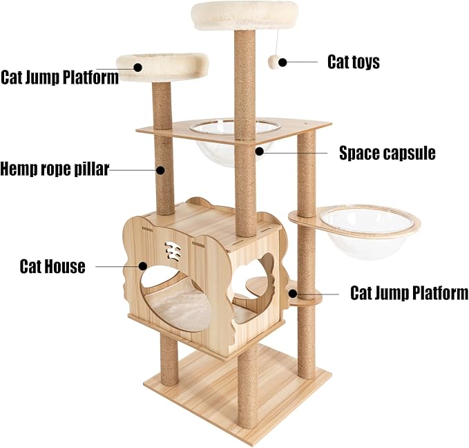 Modern Cat Tree, 54-Inch Modern Cat Trees with Multi-Level Platforms, Sisal Scratching Posts, Multi-Level Cat Condo for Large Cat, Brown