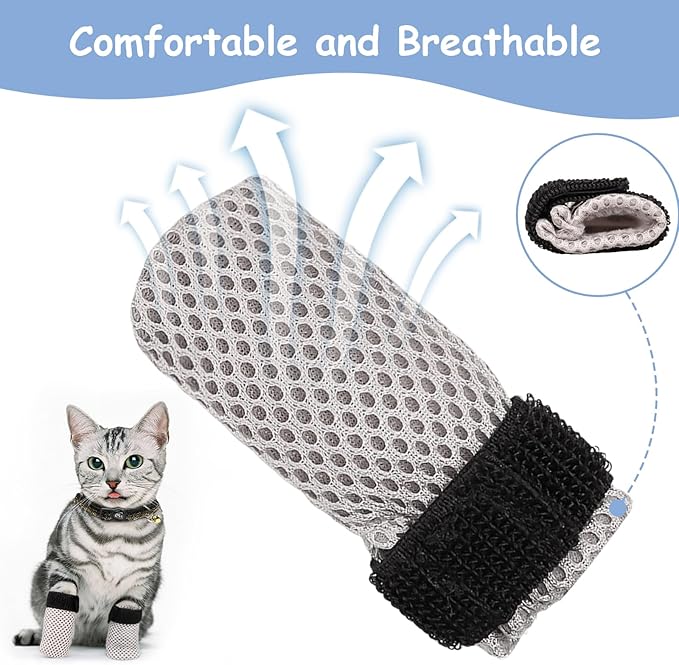 4 Pcs Cat Boots, Paw Covers Anti-Scratch Cat Foot Protectors, Adjustable Mesh Non-Slip Breathable, Suitable for Pet Bathing, Cutting Nails, Injecting (S, Gray)