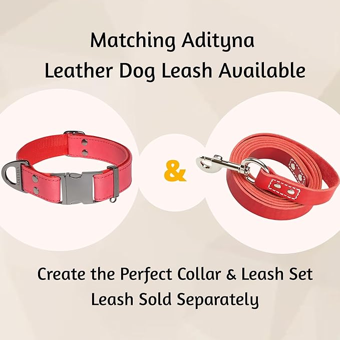 ADITYNA - Leather Dog Collar with Metal Buckle for Large, and Extra Large Dogs - Heavy-Duty, Adjustable, and Leather Tactical Dog Collar (Red, Fits 19-30" Necks)
