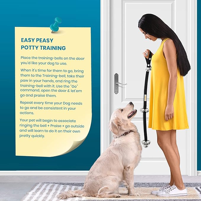 PAWBEE Dog Door Bells for Potty Training, Adjustable, 7 Extra-Loud Potty Jingle Bells for Large and Small Dogs, Set of 2