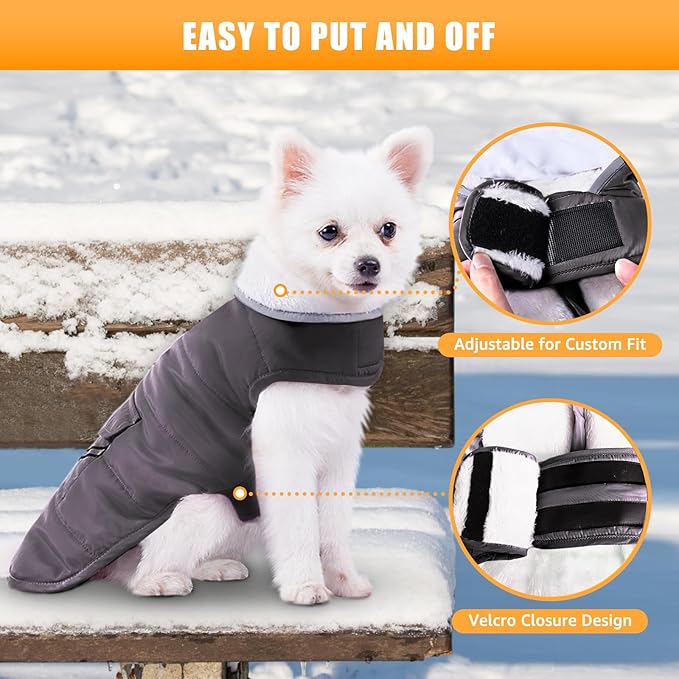 iBuddy Dog Winter Jacket for Medium Dogs, Easy on Dog Fleece Snow Coat Velcro Waterproof Pet Puffer Clothes with Harness Hole Adjustable Reflective Quilted Pet Cold Weather Vest Wind-poof for Boy Male
